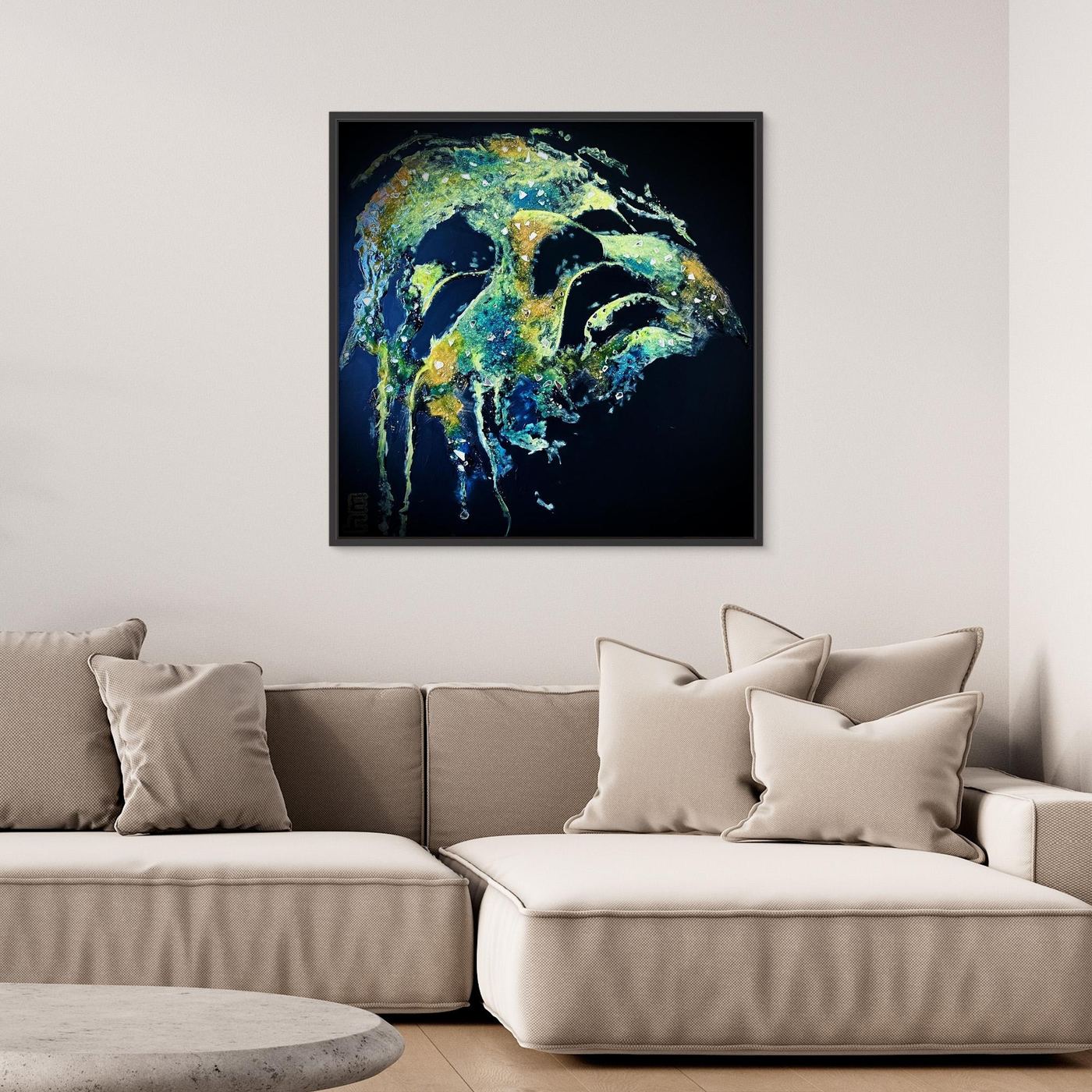 HM-ART1532- Your Ocean Green mask only weeps in the dark